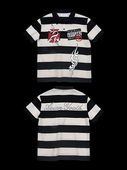 Striped Parental Advisory Collar Tee - Dekayed