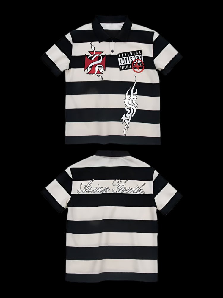 Striped Parental Advisory Collar Tee - Dekayed