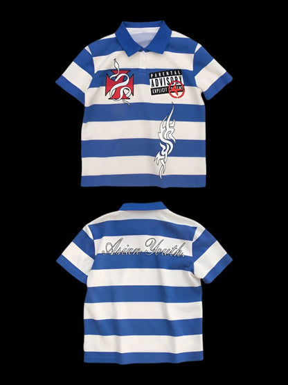 Striped Parental Advisory Collar Tee - Dekayed