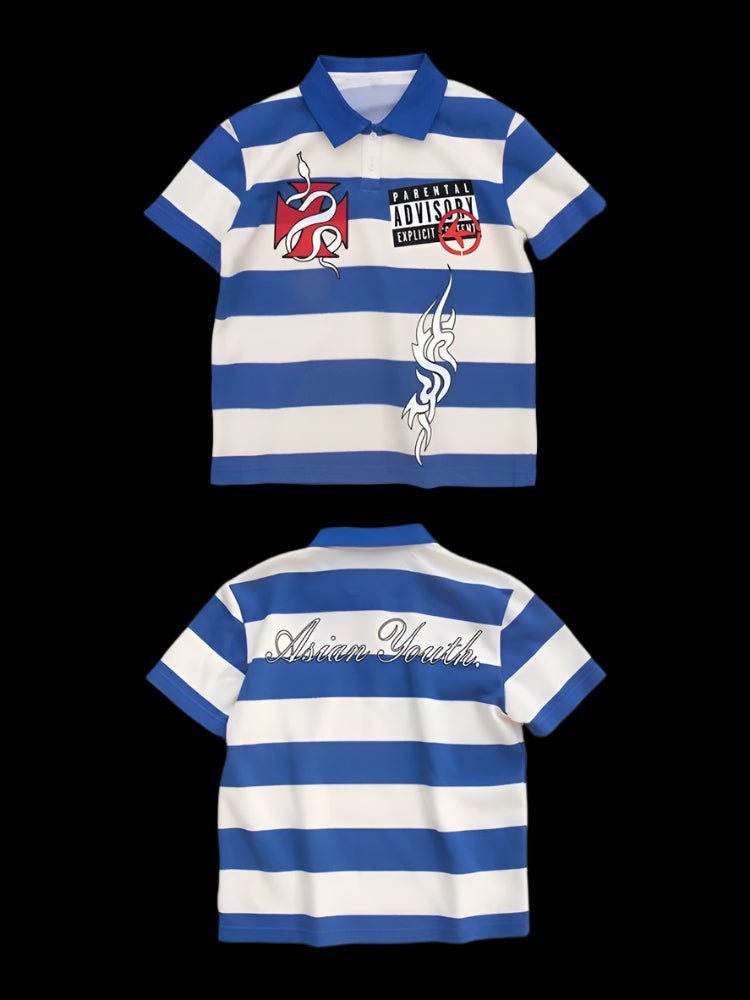 Striped Parental Advisory Collar Tee - Dekayed
