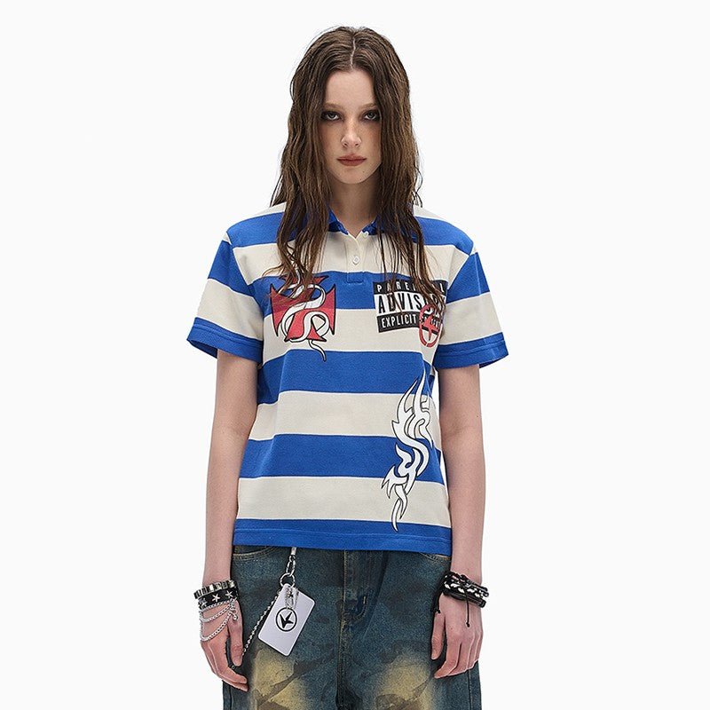 Striped Parental Advisory Collar Tee - Dekayed