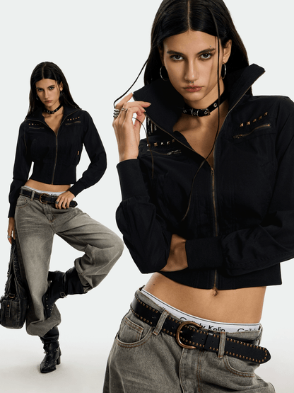 Studded Black Camo Jacket - Dekayed