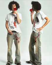 Vintage Bola Chain Embroidery Distressed Jeans 4Tra - Dekayed