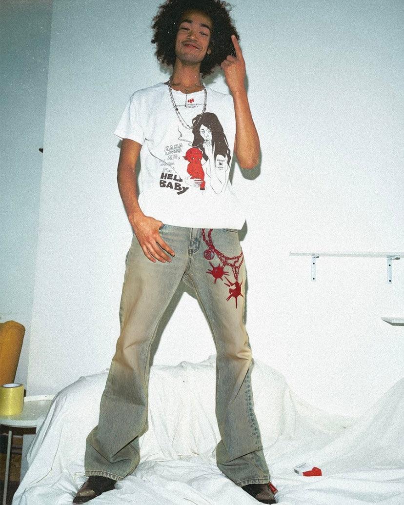 Vintage Bola Chain Embroidery Distressed Jeans (Slim Fit) - Dekayed