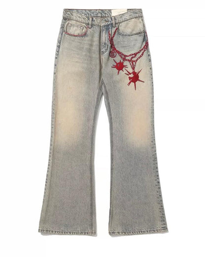 Vintage Bola Chain Embroidery Distressed Jeans (Slim Fit) - Dekayed
