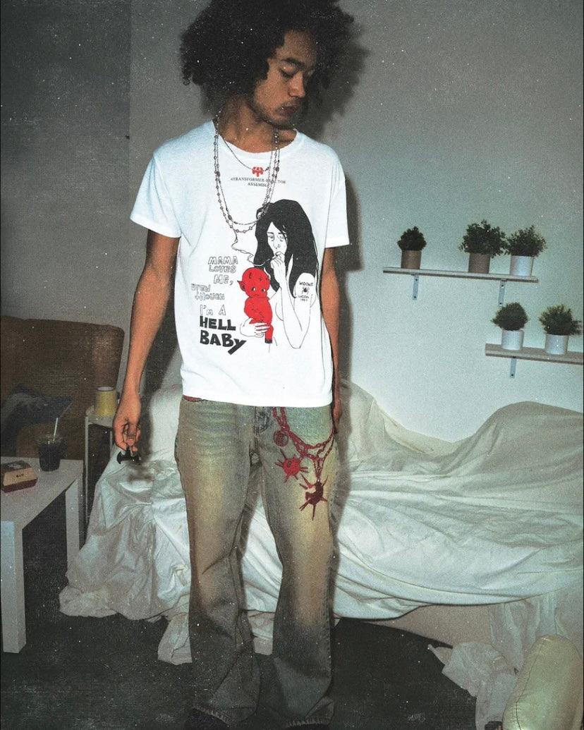 Vintage Bola Chain Embroidery Distressed Jeans (Slim Fit) - Dekayed