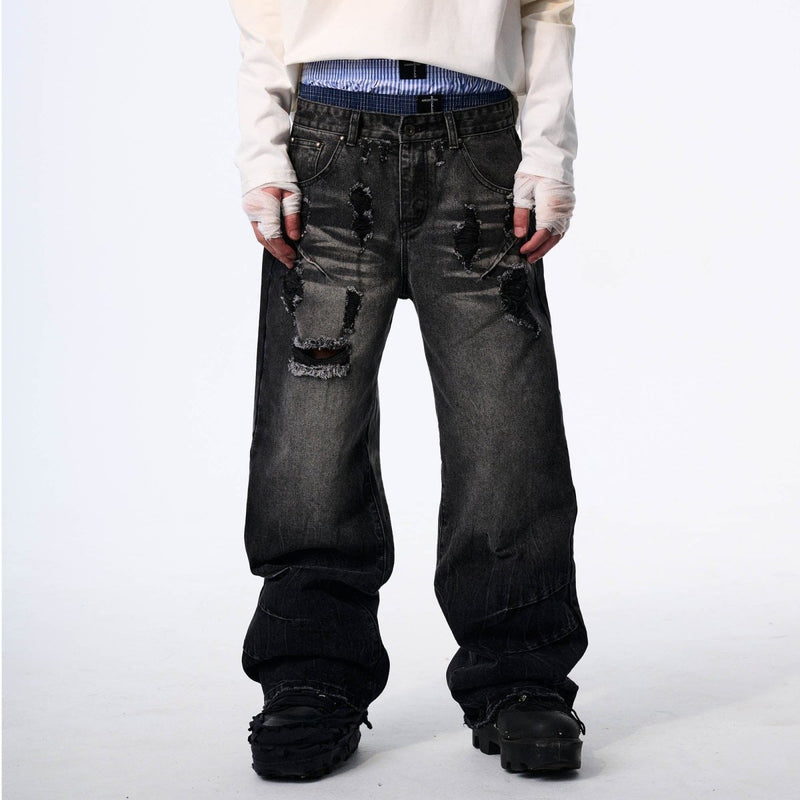 Vintage Washed Ripped Baggy Jeans - Dekayed