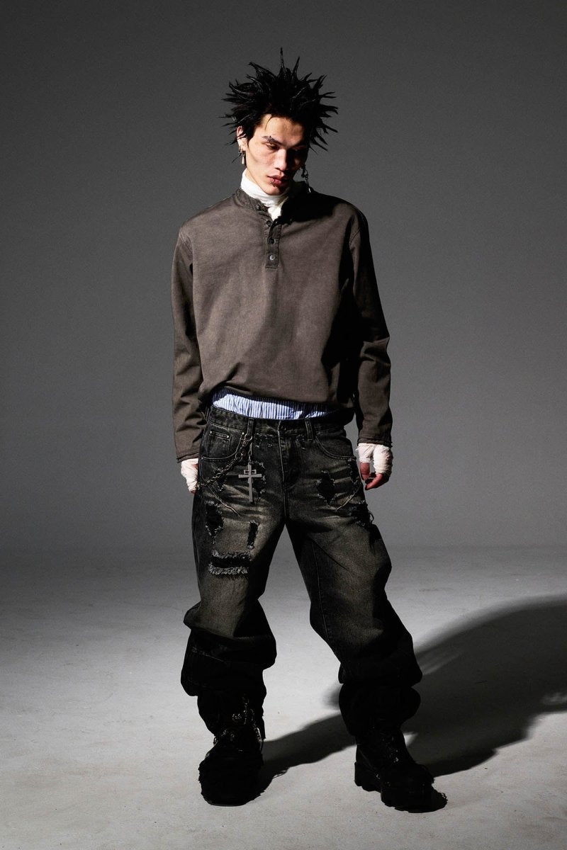 Vintage Washed Ripped Baggy Jeans - Dekayed