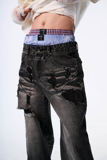Vintage Washed Ripped Baggy Jeans - Dekayed