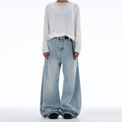 Washed Drape Scimitar Baggy Jeans - Dekayed