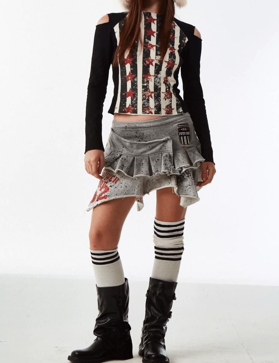 Washed Fake Two Piece Skirt - Dekayed