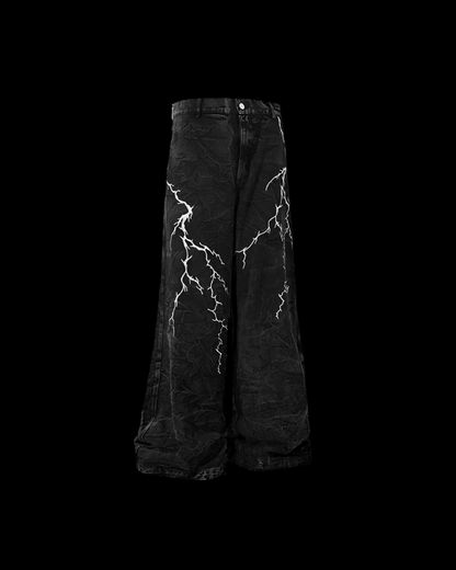 Washed Heavy Embroidery Denim Pants - Dekayed