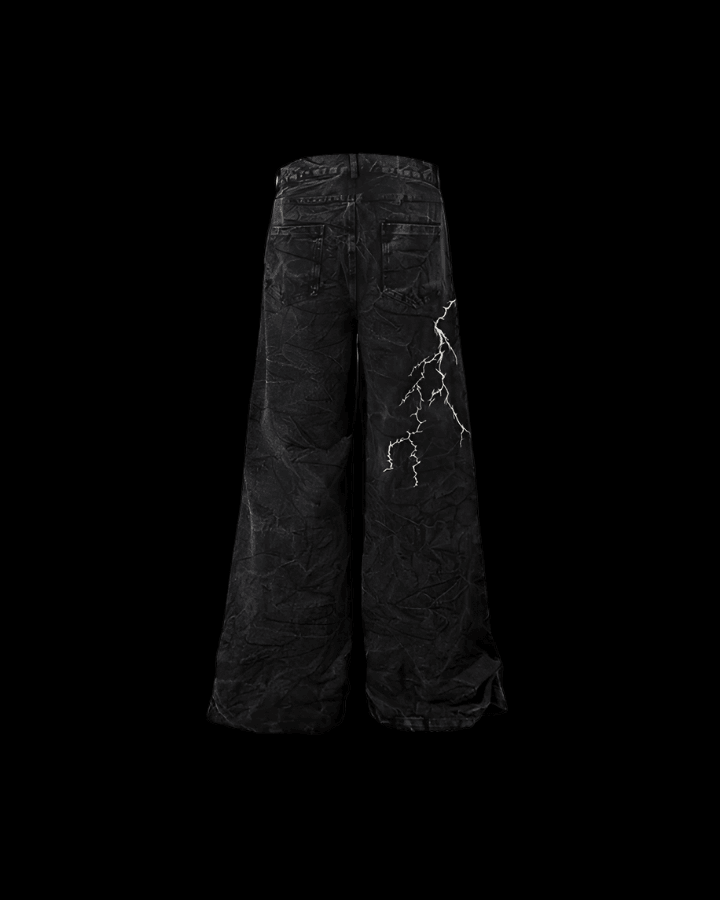 Washed Heavy Embroidery Denim Pants - Dekayed