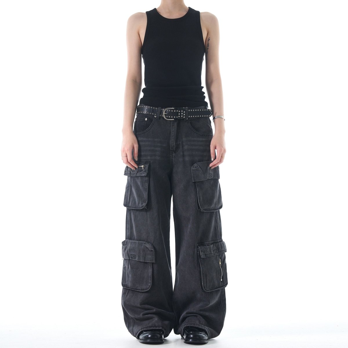 Washed Old Shell Multipocket Baggy Jeans - Dekayed