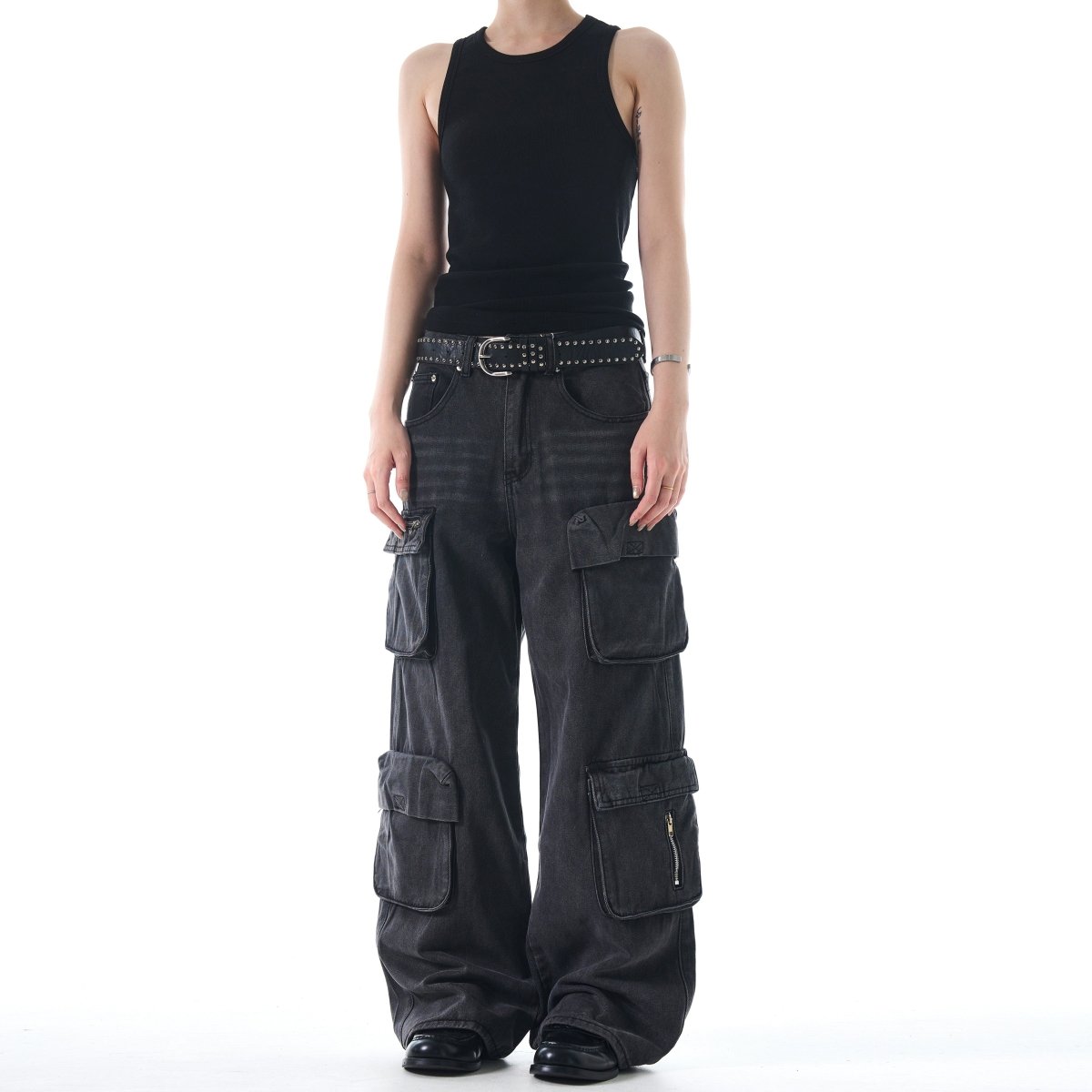 Washed Old Shell Multipocket Baggy Jeans - Dekayed
