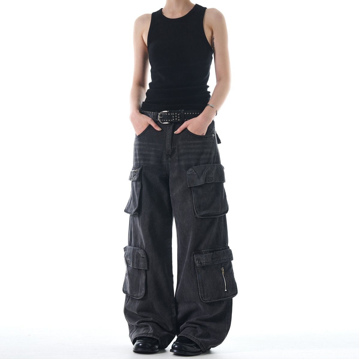 Washed Old Shell Multipocket Baggy Jeans - Dekayed